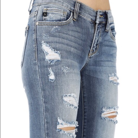 Destroyed Ripped Mid Rise Stretch Skinny Jeans - Picture 3 of 4